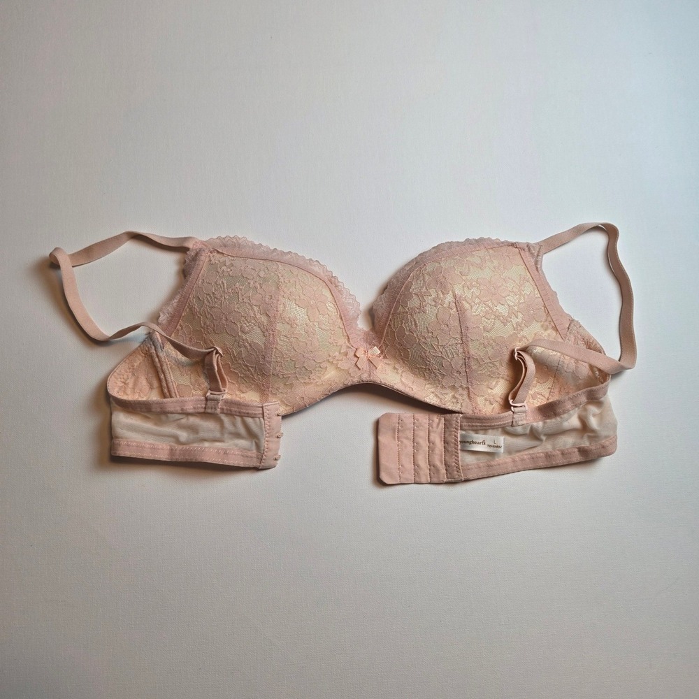 Younghearts Floral Lace Padded Bra Peach Pink Size Large